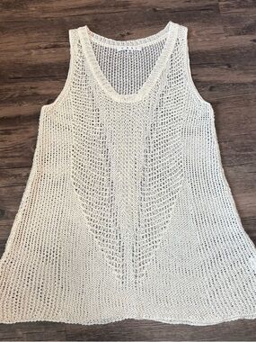 CAbi Cream Open-Knit Swim Coverup Tank